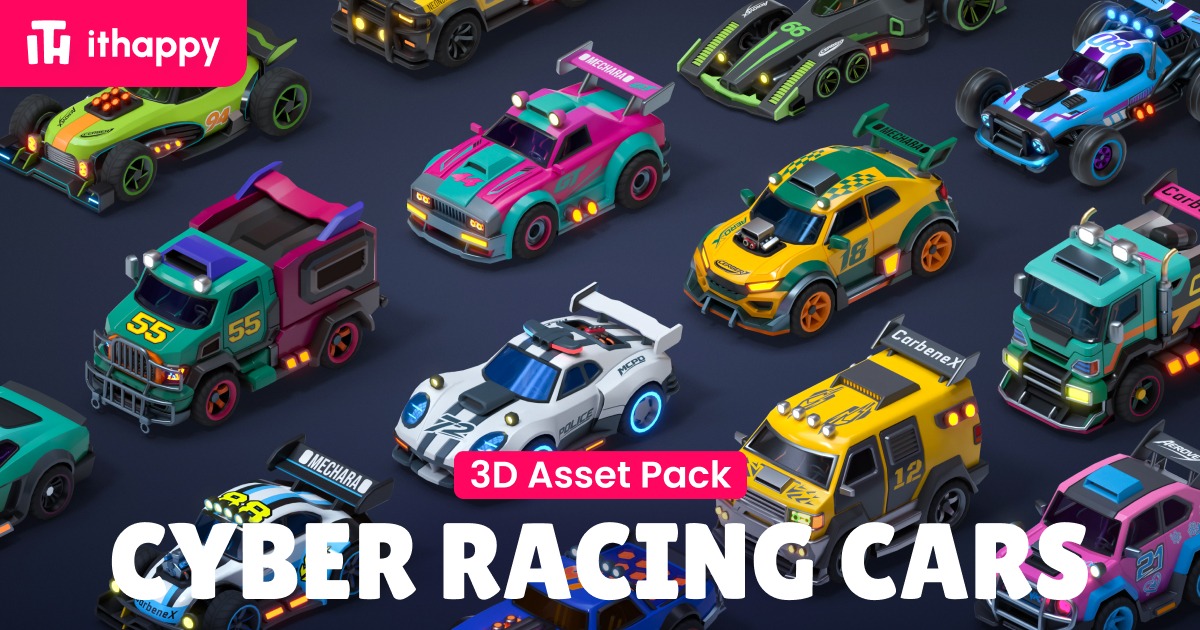 Modular Cyber Racing Cars - Low Poly 3D Models preview 2