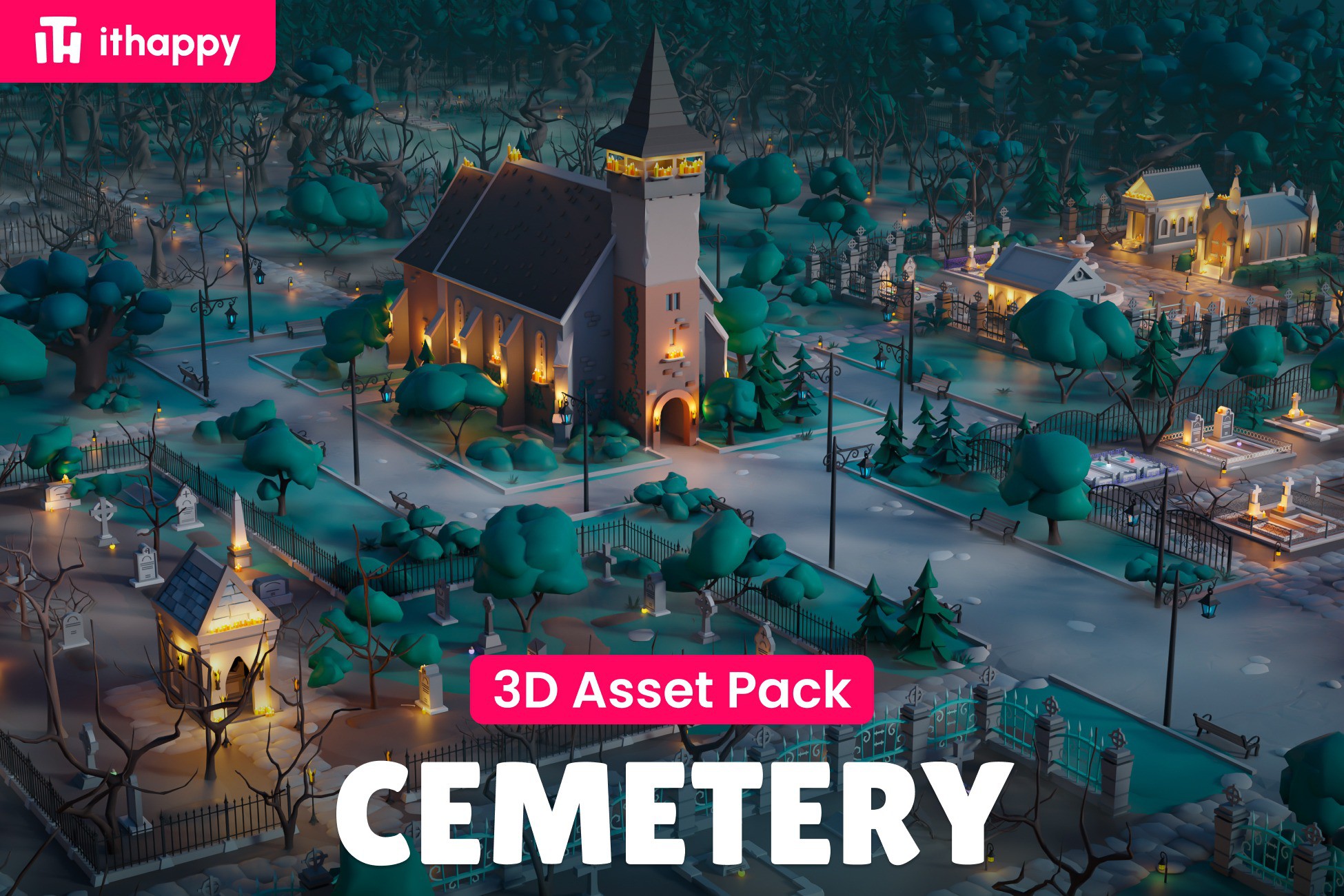 Cemetery - Low Poly 3D Model Pack | 3D Environments