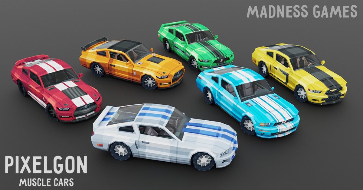 PIXELGON Muscle Cars Pack - Low Poly Pixel Art 3D preview 2