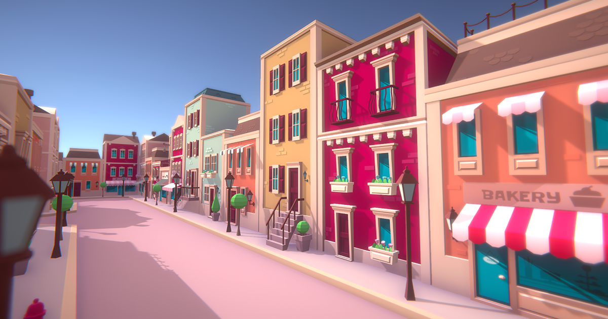 Stylized 3D Pastel City preview 2