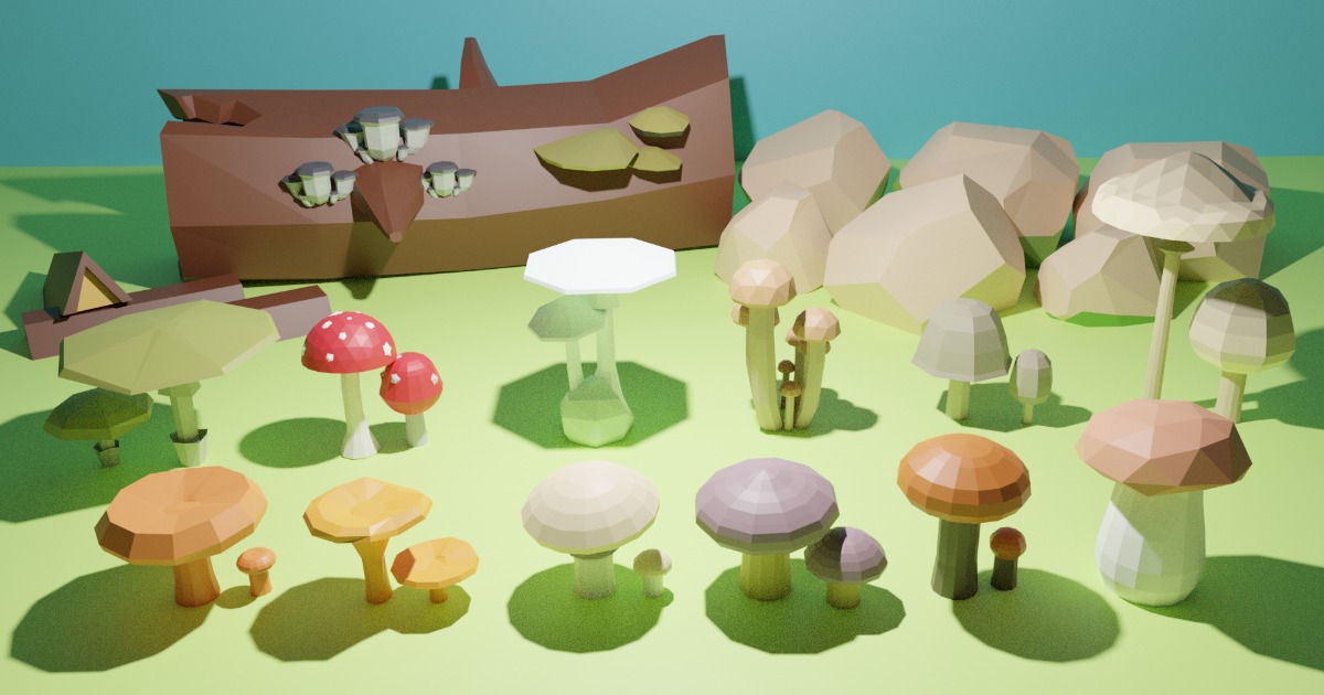 Low Poly Mushrooms Pack preview 2