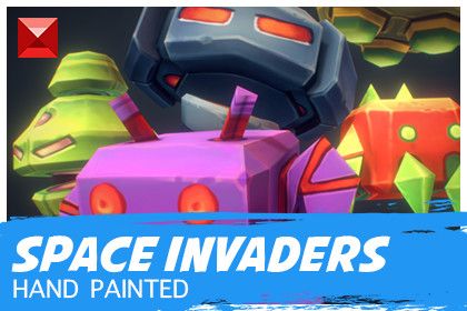 Low Poly Space Invader Set