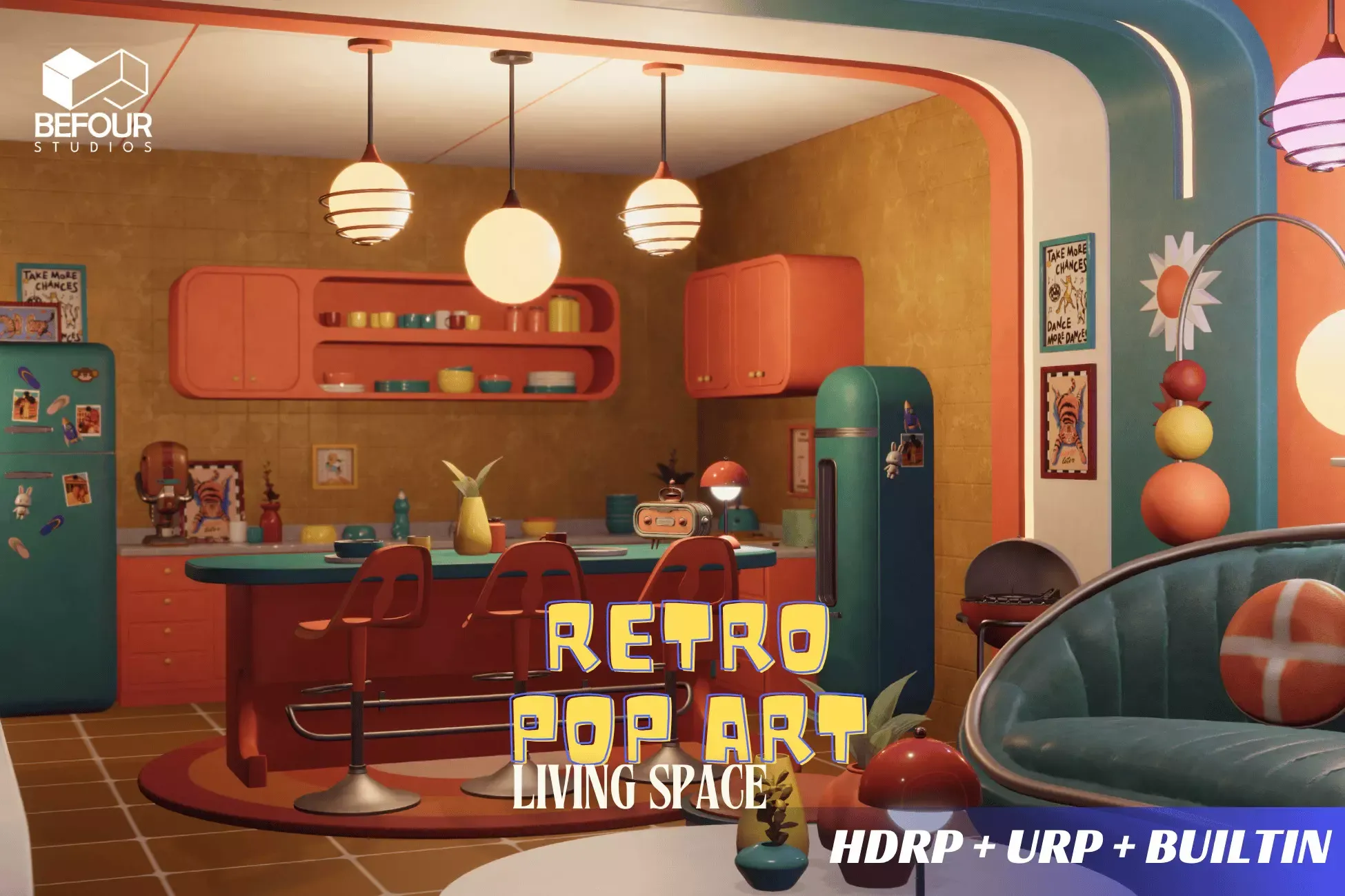 Retro Pop Art Living Space Environment