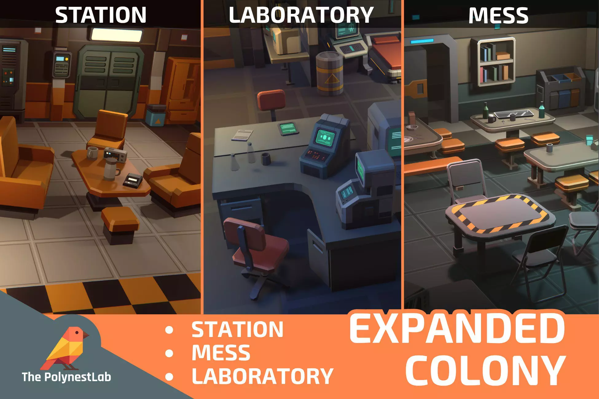 Sci-Fi Low Poly Interior Bundle: Expanded Colony (3-in-1)