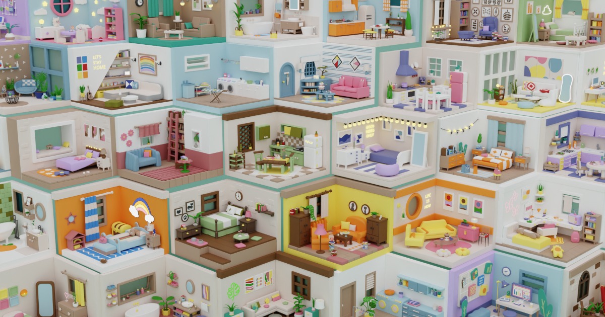 Cozy Cartoon Rooms Interiors Big Pack