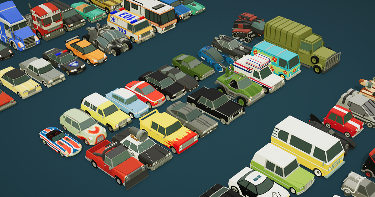 Cartoon Vehicles Full Pack - Low Poly Cars (80 Cars) preview 2
