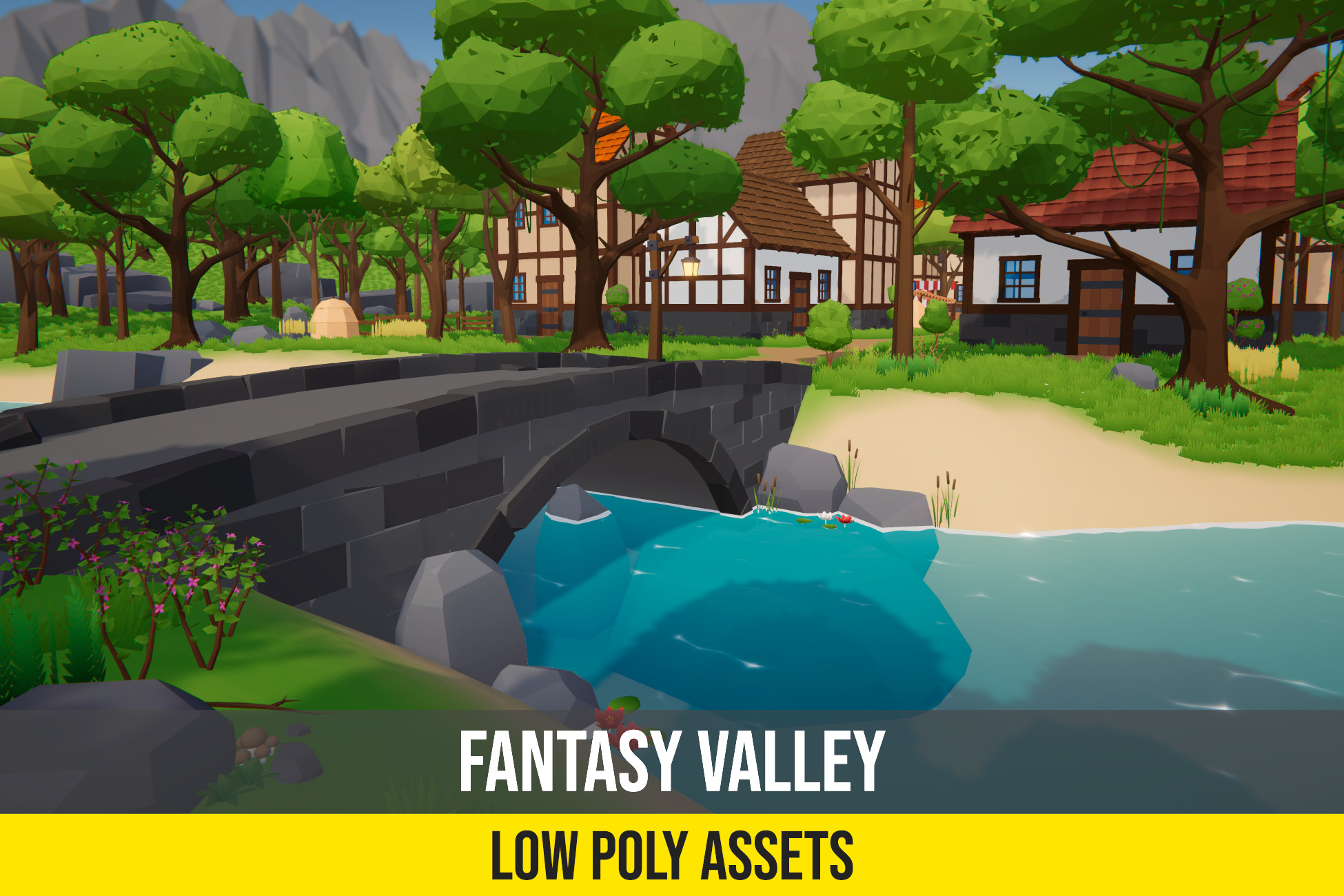 Low Poly Fantasy Valley with Village
