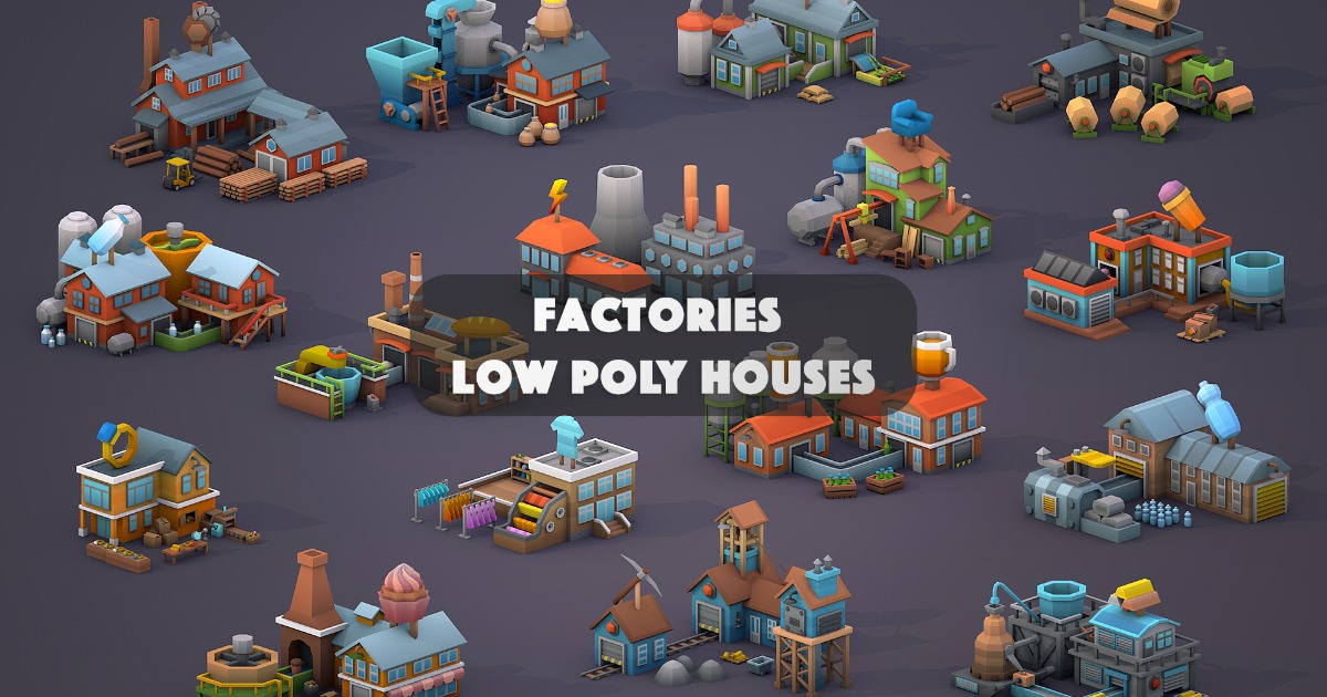 Factories Low Poly Houses preview 2